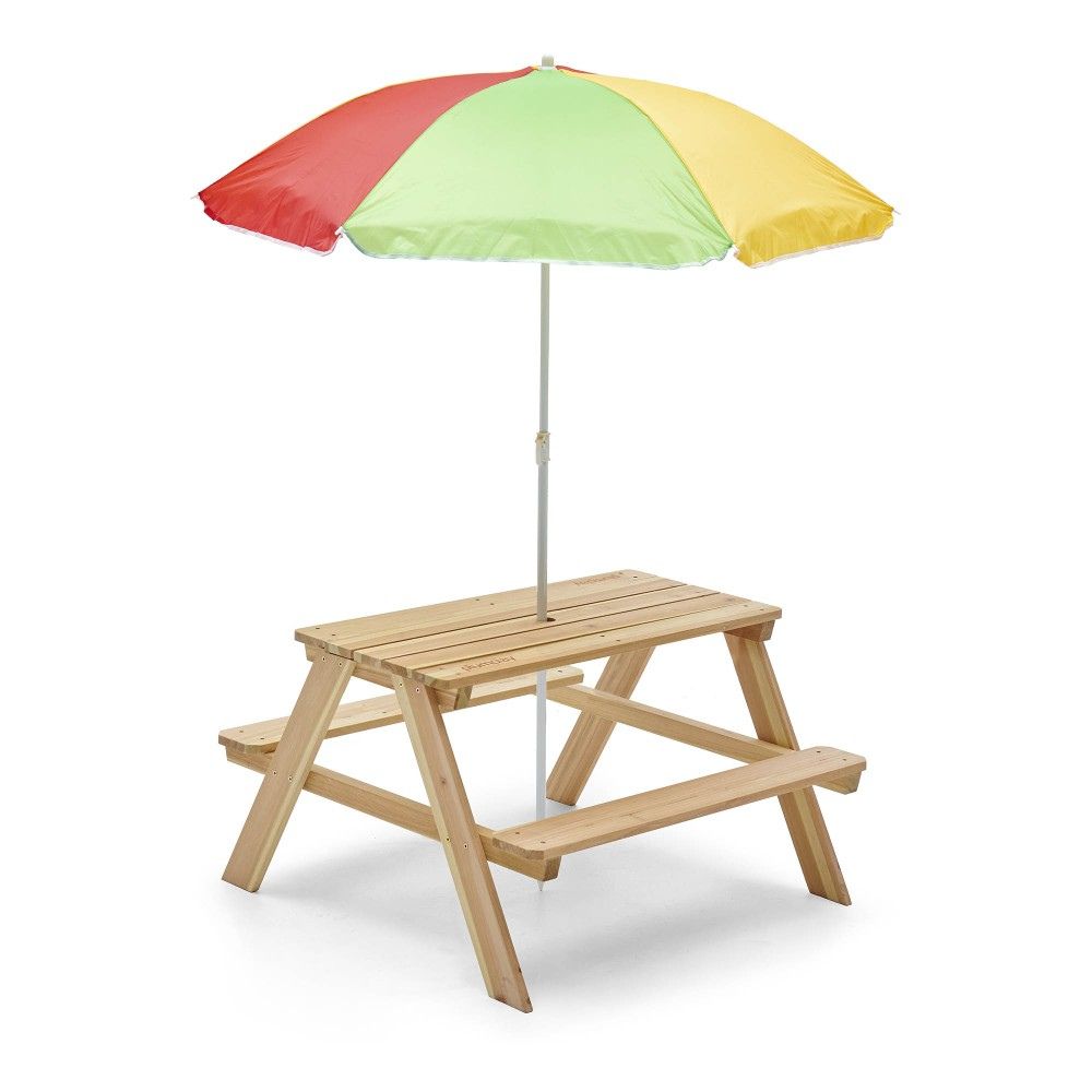Plum Rectangular Picnic Table With Parasol (Natural)