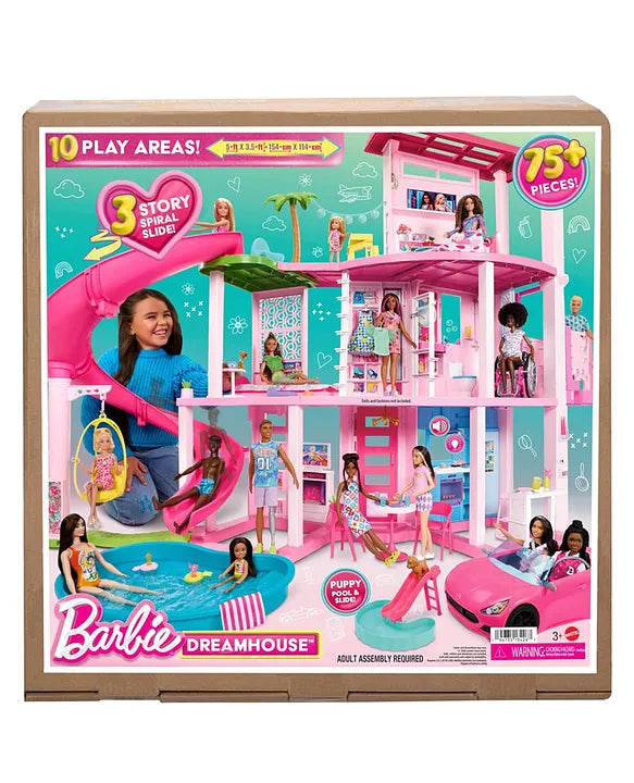 Barbie Dreamhouse Pool Party Doll House with 75+ Pieces and 3-Story Slide