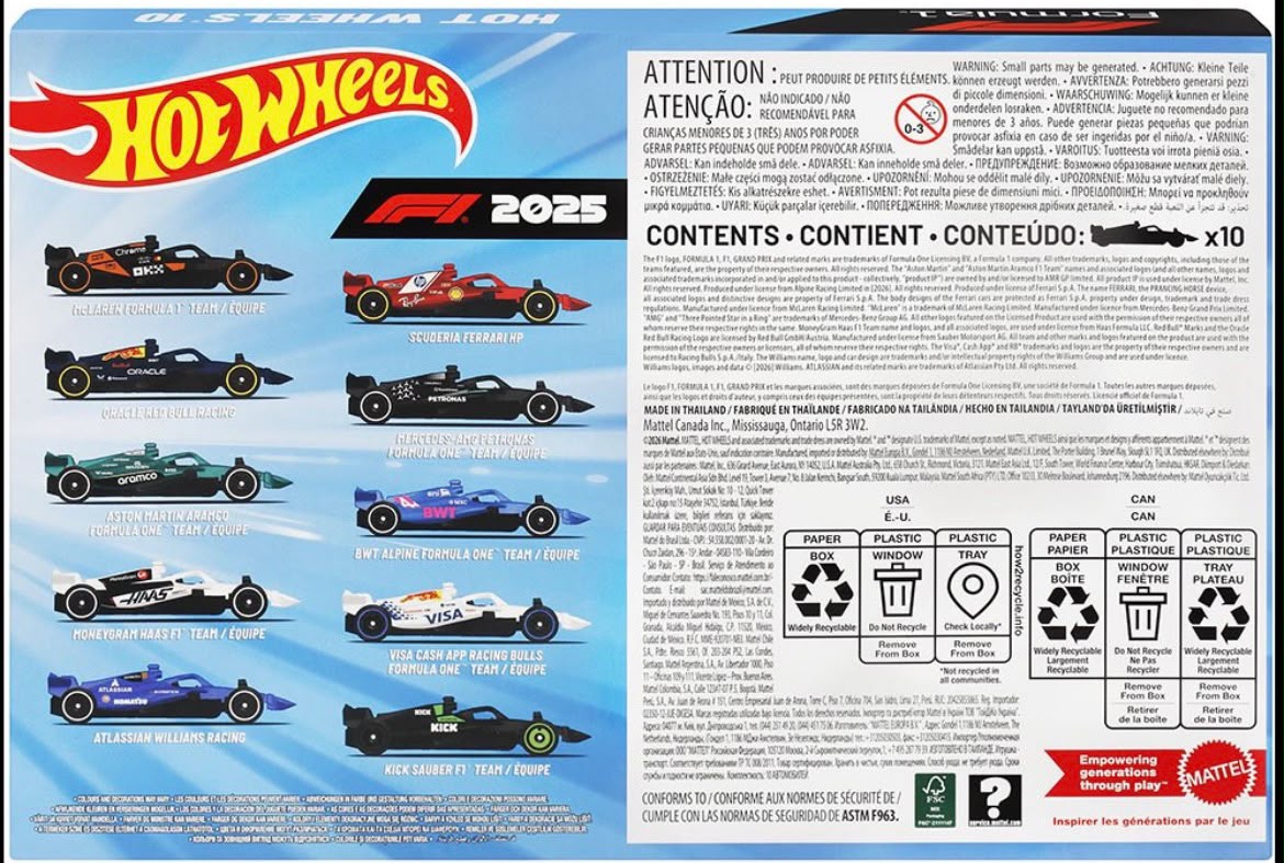 HOT WHEELS FORMULA 1 10-PACK DIECAST CARS SET | 1:64 SCALE OFFICIAL F1 COLLECTION