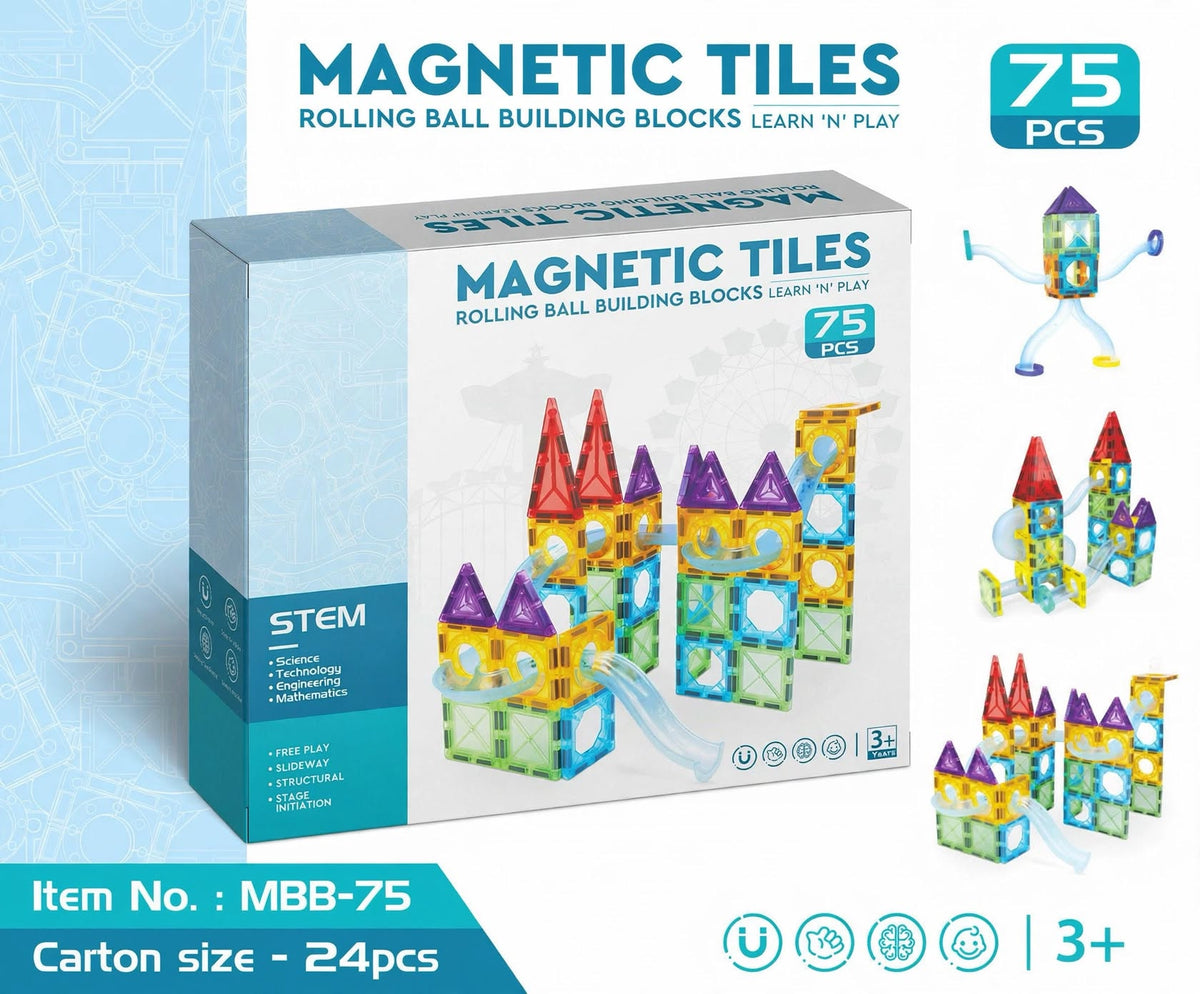 STEM Magnetic Tiles - 75 PCS Rolling Ball Castle Maze Builder Set (MBB-75)