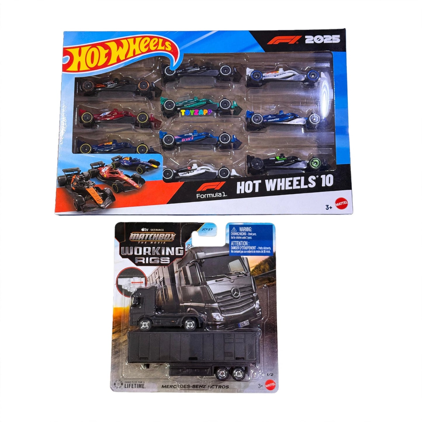 Matchbox Mercedes working rigs +Hotwheels F1 10 pack combo