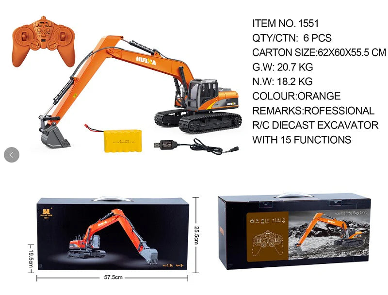 Huina 1551 fifteen Channels 1:14 Remote Control Alloy Long Arm Excavator