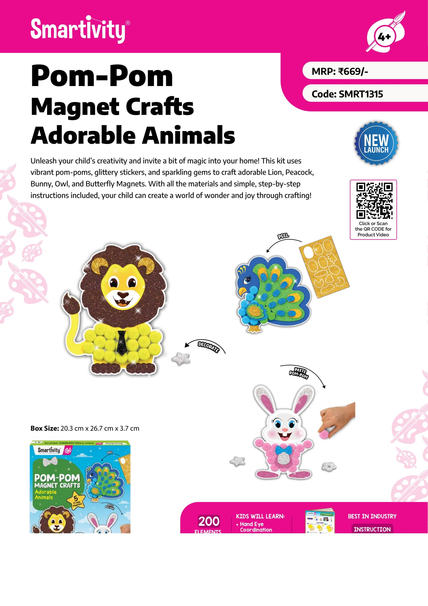 SMRT1315 Pom-Pom Magnet Crafts Adorable Animals