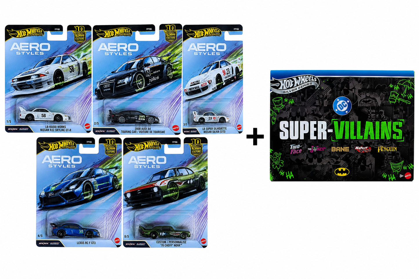Hot Wheels Premium Car culture Aero Styles set of 5 with super villains or Japanese edition