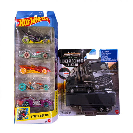 Match box Mercedes working rigs + HotWheels 5 pack random fantasies