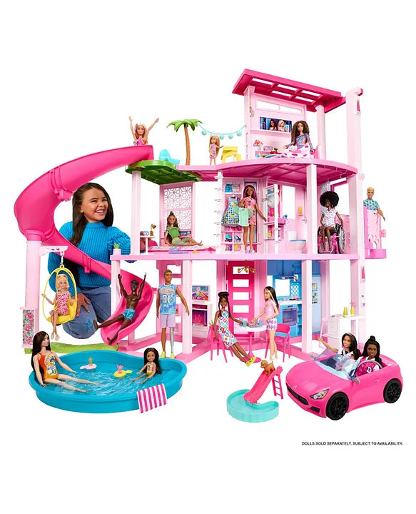 Barbie Dreamhouse Pool Party Doll House with 75+ Pieces and 3-Story Slide