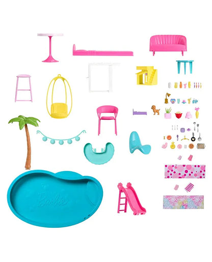 Barbie Dreamhouse Pool Party Doll House with 75+ Pieces and 3-Story Slide