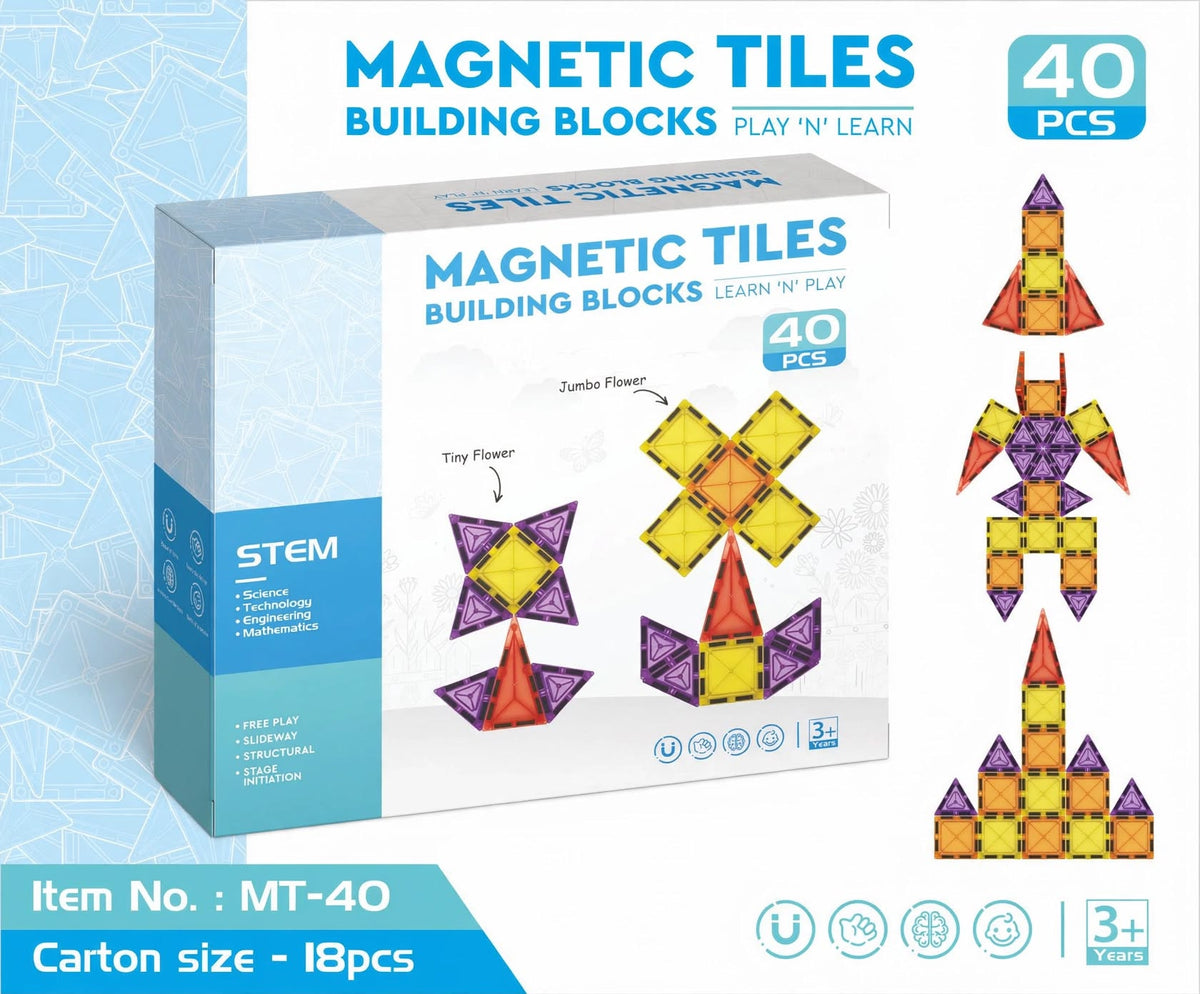 Magnetic Tiles Building Blocks - 40 PCS Flower & Castle Creative Set (MT-40)