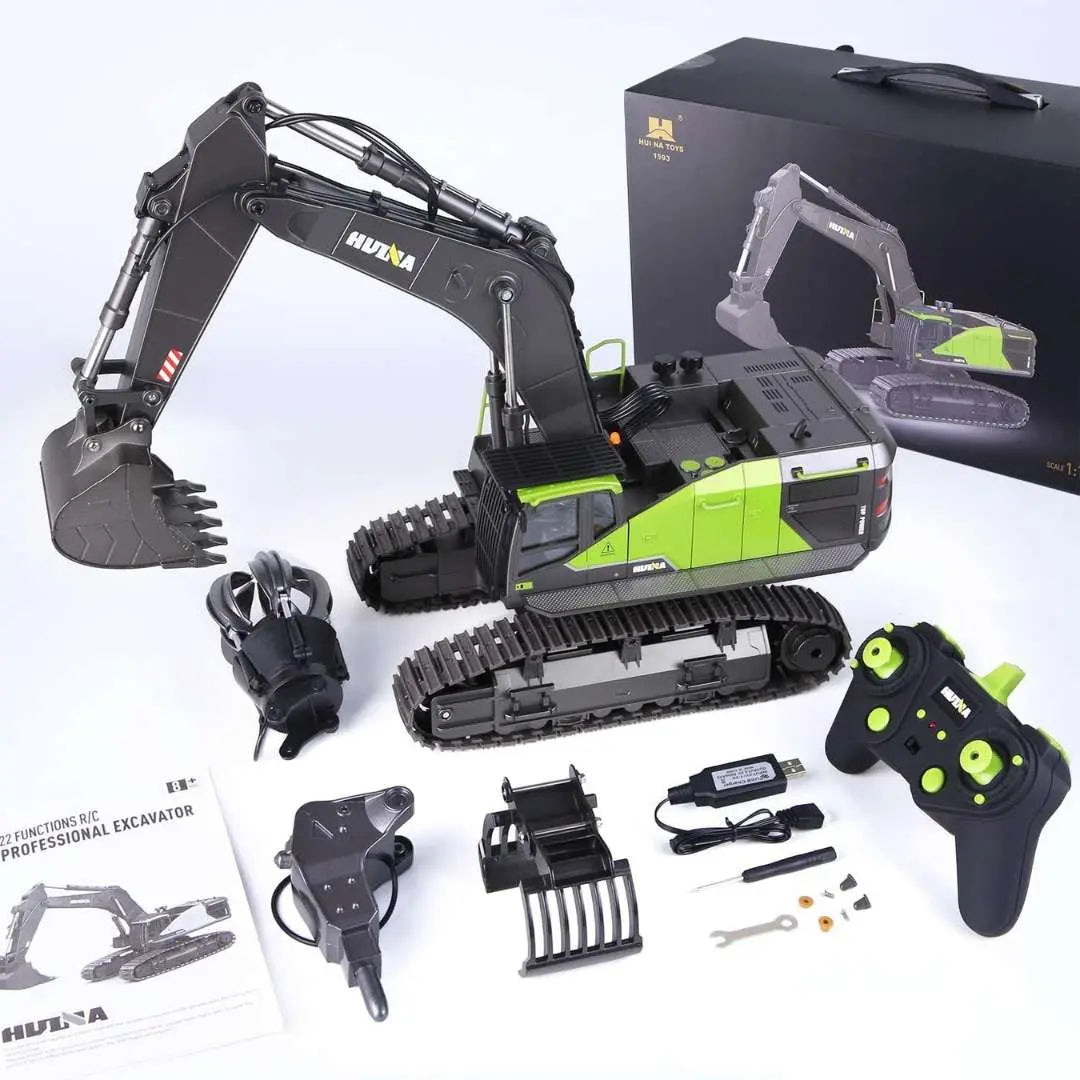 Huina 1593 RC Excavator 1/14 Scale – 2.4GHz Construction Truck with 360° Rotation & Metal Attachments