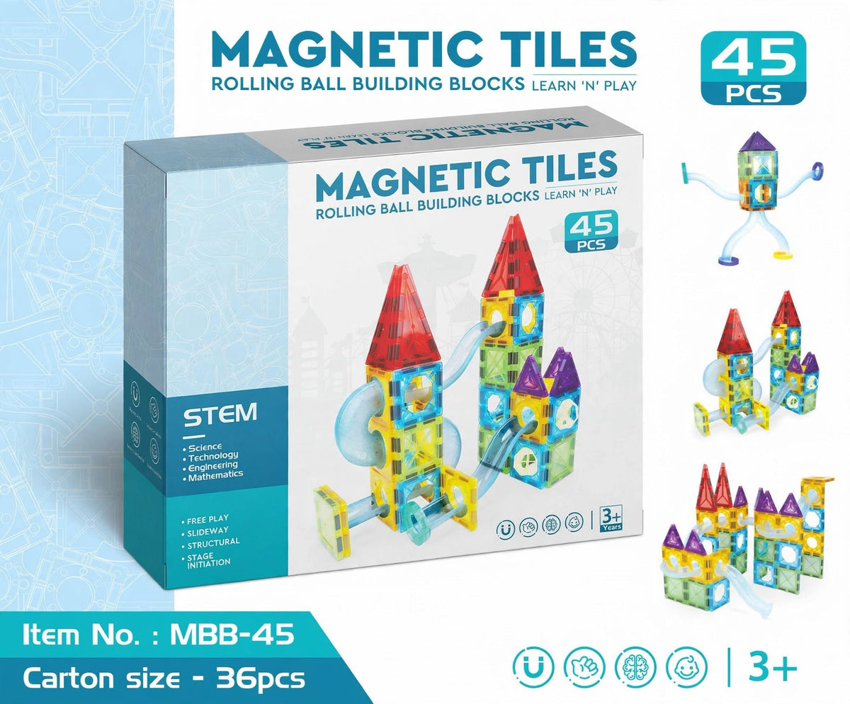 STEM Magnetic Tiles - 45 PCS Rolling Ball Castle Building Blocks Set (MBB-45)