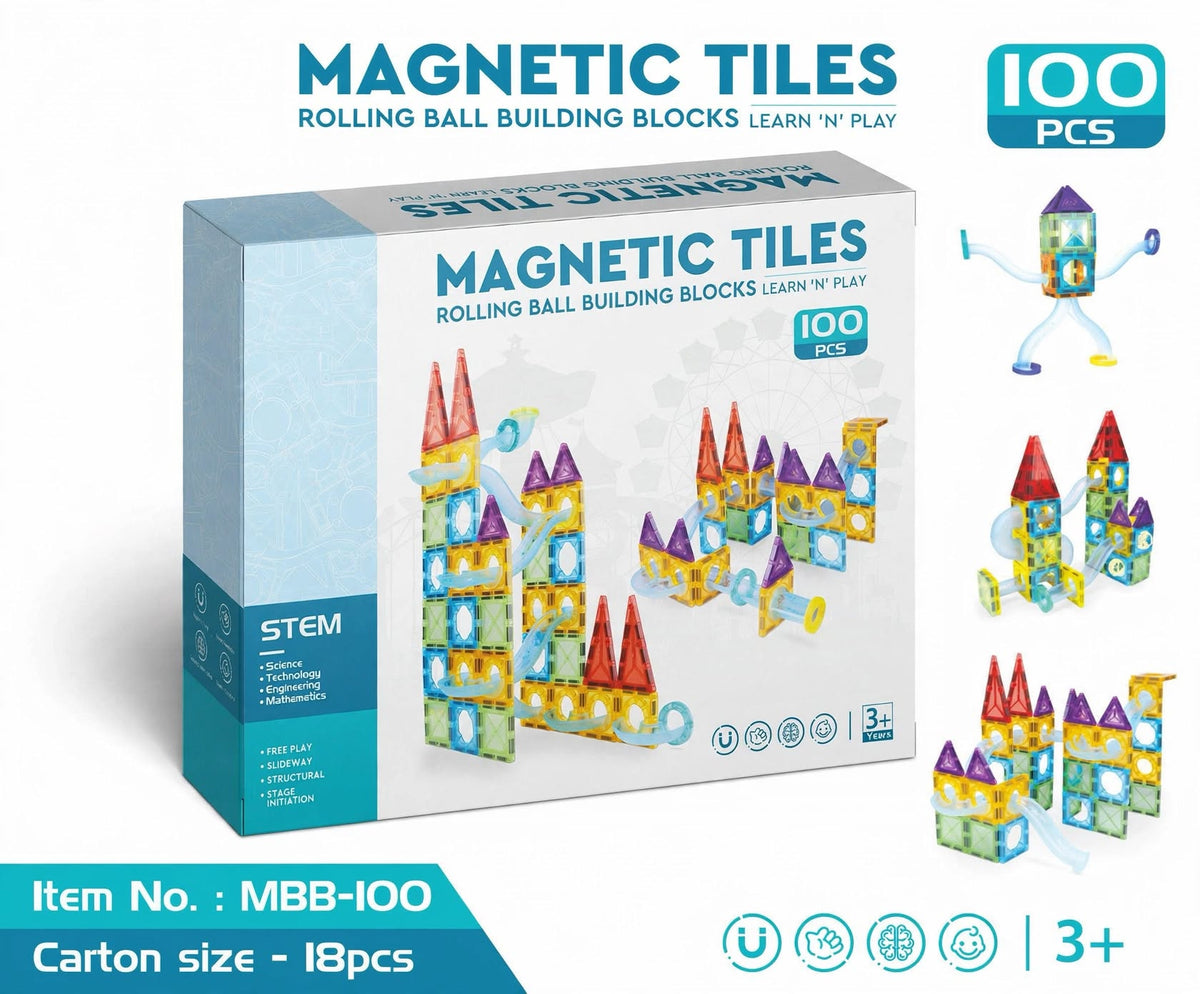 STEM Magnetic Tiles - 100 PCS Ultimate Rolling Ball Maze Building Blocks Set (MBB-100)
