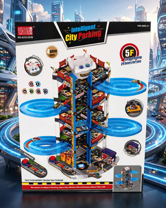 Intelligent City Parking 5F - Large with 4 Alloy Cars