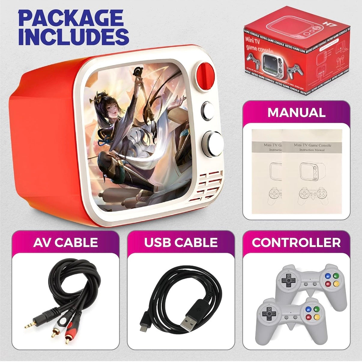 Tiny Arcade TV 3.5" Mini Retro Game - Two Player Playable
TV Console & w/ Real Gameplay & Sound - 700+ Classic
Video Games - H7 (Red)