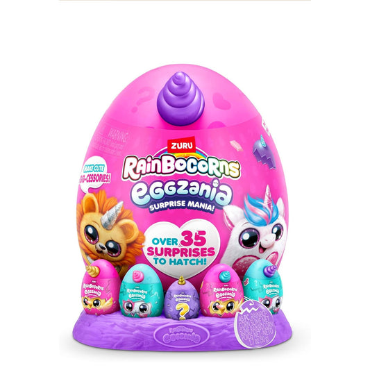 ZURU-Rainbocorns Eggzania Surprise Mania Trixie the Kitten - Collectible Plush - Over 35 Surprises Inside, 28 cm, Cuddle Plush Stuffed Animal, Rings, Bracelets, Stickers, Wearable Accessories (Kitten)