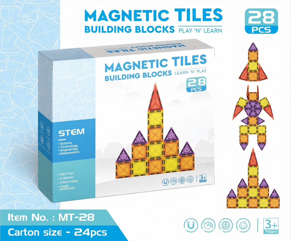 Magna Tiles Building Blocks - 28 PCS Castle & Rocket Builder Set (MT-28)