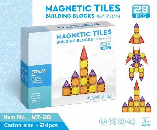 Magna Tiles Building Blocks - 28 PCS Castle & Rocket Builder Set (MT-28)