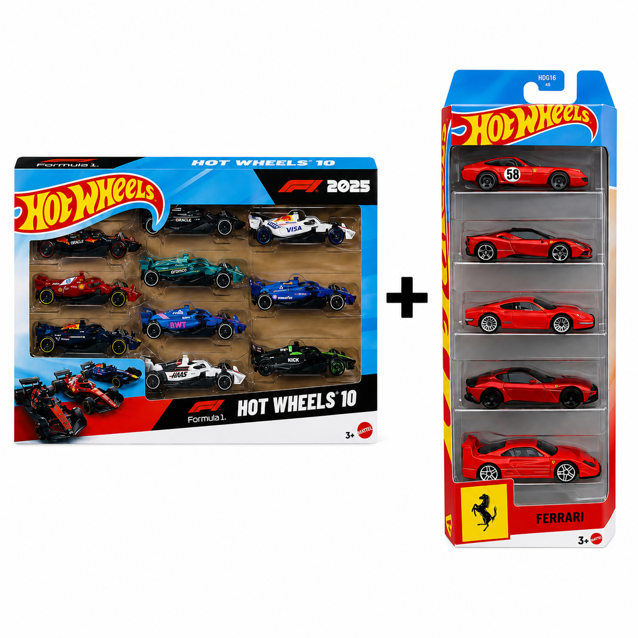HotWheels Ferrari 5pack + HotWheels F1 10 pack combo