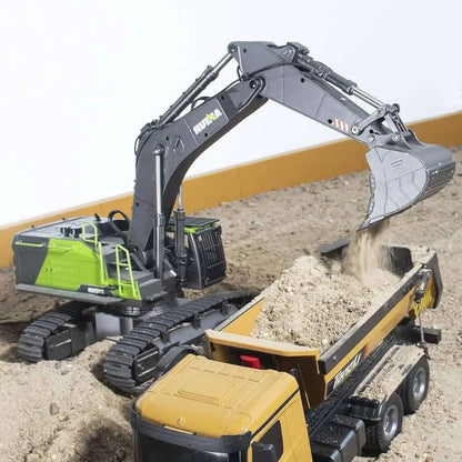 Huina 1593 RC Excavator 1/14 Scale – 2.4GHz Construction Truck with 360° Rotation & Metal Attachments