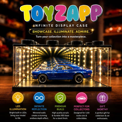 LED Infinity Mirror Car Display Case | 3D Diecast Diorama Showcase for Model Cars | Sound Control Collector Box