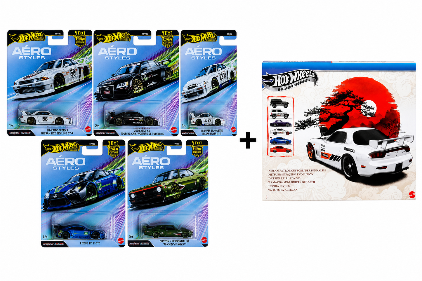 Hot Wheels Premium Car culture Aero Styles set of 5 with super villains or Japanese edition