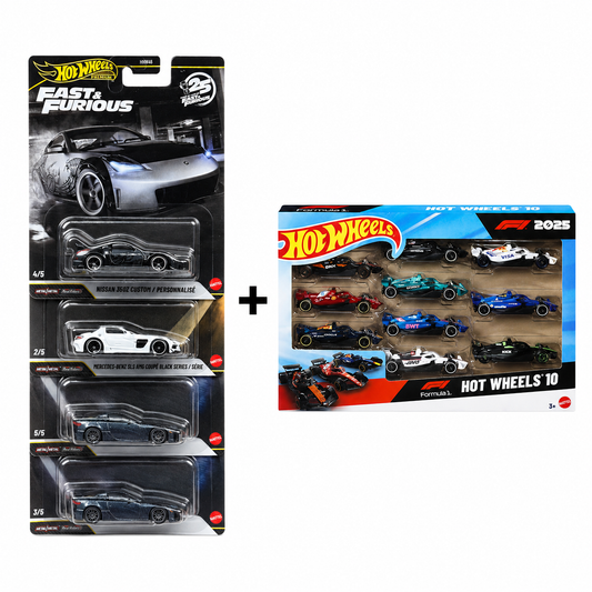 Hotwheels fast n furious 25th anniversary edition set of 4 with F1 10 Pack