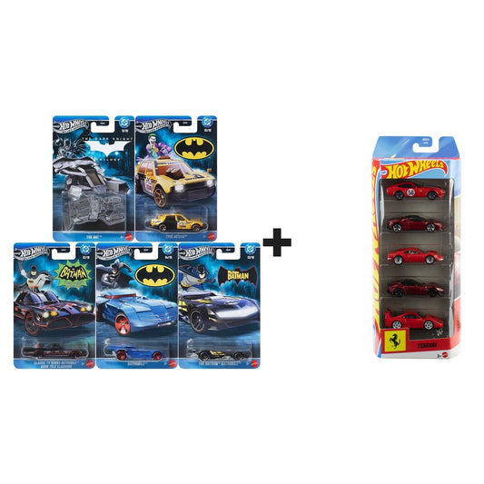 hotwheels ferrari 5 pack + hotwheels batman silver series